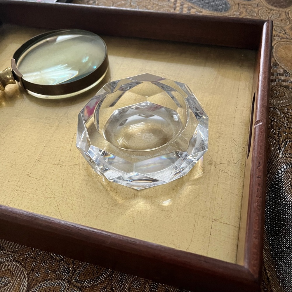 BACCARAT French modern faceted ashtray with brand stamp etched on bottom. Used
